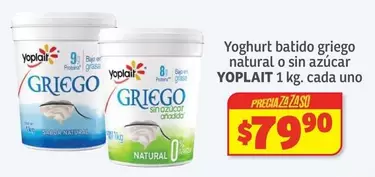 Oferta de Yoplait - Yoghurt Batido Griego Natural O Sin Azucar por $79.9 en Soriana Híper