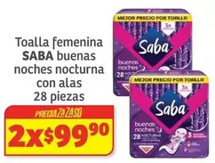 Oferta de Saba - Toalla Femenina Buenas Noches Nocturna Con Alas por $99.9 en Soriana Híper