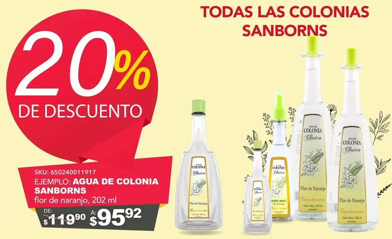 Oferta de Sanborns - Agua De Colonia por $95.92 en Del Sol