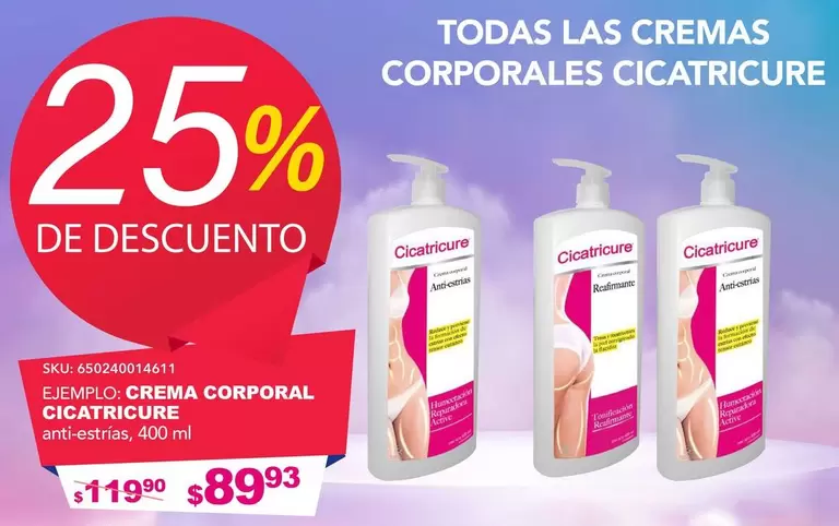 Oferta de Cicatricure - Crema Corporal Cicárricum por $89.93 en Del Sol