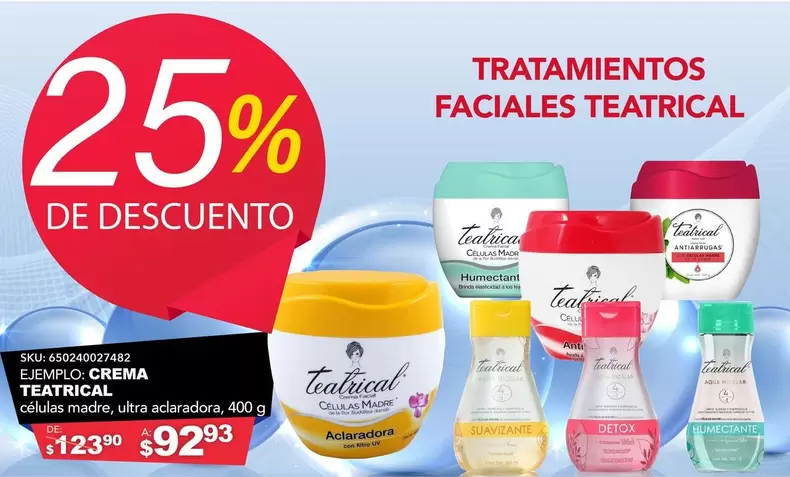 Oferta de Teatrical - Tratamientos Faciales por $92.93 en Del Sol