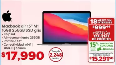 Oferta de MacBook - Macbook Air 13" M11 256GB SSD Gris por $17990 en Soriana Súper