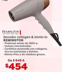 Oferta de Remington - Secador Collagen & Biotin La por $454 en Soriana Súper