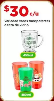 Oferta de Variedad Vasos Transparentes O Taza De Vidrio por $30 en Bodega Aurrera