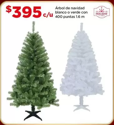 Oferta de Holiday Time - Arbol De Navidad Blanco O Verde Con 400 Punta 1.6 M por $395 en Bodega Aurrera