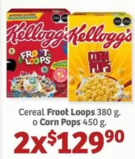 Oferta de Kellogg's - Cereal Froot Loops 380 G. O Corn Pops por $129.9 en Soriana Híper