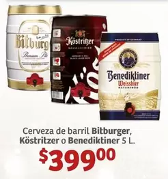 Oferta de Premium - Cerveza De Barril Bitburger, Kóstrikzer O Benediktiner por $399 en Soriana Híper