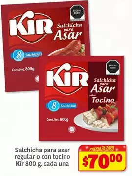 Oferta de Kir - Salchicha Para Asar Regular O Con Tocino por $70 en Soriana Híper