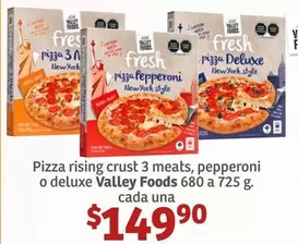 Oferta de York - Pizza Rising Crust 3 Meats, Pepperoni O Deluxe Valley Foods por $149.9 en Soriana Híper