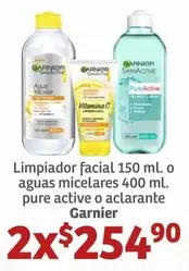 Oferta de Garnier - Limpiador Facial 150 Ml. O Aguas Micelares 400 Ml. Pure Active O Aclarante por $254.9 en Soriana Híper