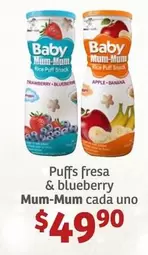 Oferta de Baby  - Puffs Fresa & Blueberry Mum-mum Cada Uno por $49.9 en Soriana Híper