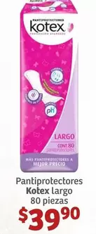 Oferta de Kotex - Pantiprotectores Largo 80 Piezas por $39.9 en Soriana Híper