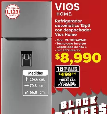 Oferta de Vios - Refrigerador Automatico 15p3 Con Despachador por $8990 en Soriana Híper