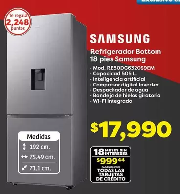 Oferta de Samsung - Refrigerador Bottom 18 Pies por $17990 en Soriana Híper