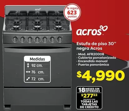 Oferta de Acros - Estufa De Piso 30" Negra por $4990 en Soriana Híper