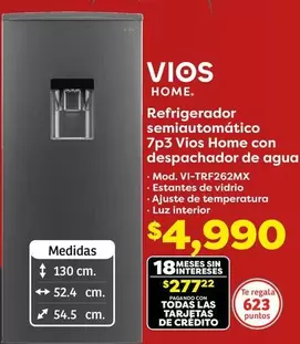 Oferta de Vios - Refrigerador Semiautomático 7p3  Home Con Despachador De Agua por $4990 en Soriana Híper