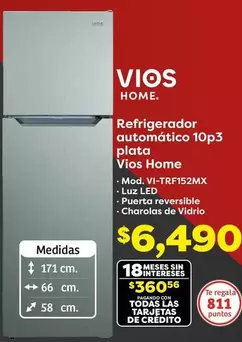 Oferta de Vios - Refrigerador Automático 10p3 Plata por $6490 en Soriana Híper