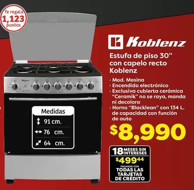 Oferta de Koblenz - Estufa De Piso 30" Con Capelo Recto por $8990 en Soriana Híper