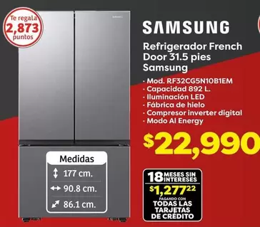 Oferta de 8 - Refrigerador French Door 31.5 Pies por $22990 en Soriana Híper