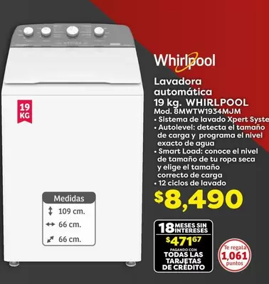 Oferta de Whirlpool - Lavadora Automatica por $8490 en Soriana Híper