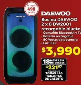 Oferta de Daewoo - Bocina  2 X 8 Dw2001 Recargable Bluetooth por $3990 en Soriana Híper