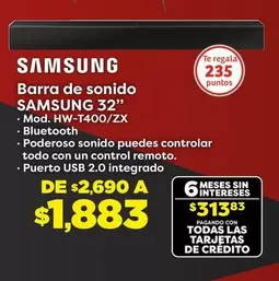 Oferta de Samsung - Barra De Sonido 32" por $1883 en Soriana Híper