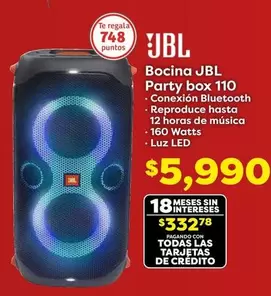 Oferta de JBL - Bocina Party Box 110 por $5990 en Soriana Híper