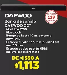 Oferta de Daewoo - Barra De Sonido 32" por $1113 en Soriana Híper