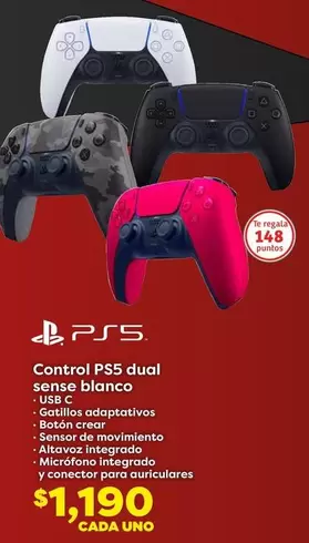 Oferta de Control Ps5 Dual Sense Blanco por $1190 en Soriana Híper