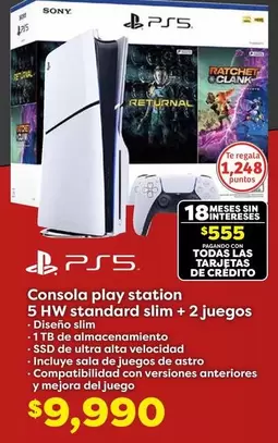 Oferta de Sony - Consola Play Station 5 Hw Standard Slim + 2 Juegos por $9990 en Soriana Híper