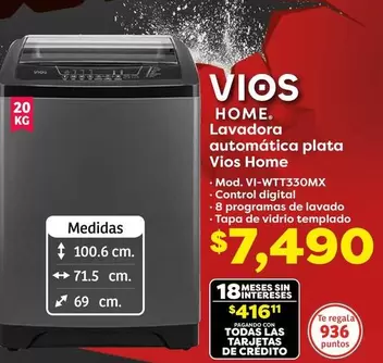 Oferta de Vios - Lavadoras Automática Plata por $41611 en Soriana Híper