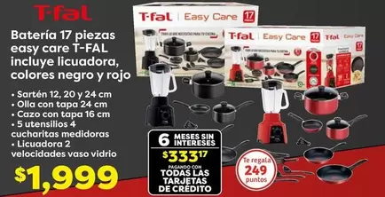 Oferta de T-fal - Bateria 17 Piezas Easy Care T-Fal por $1999 en Soriana Híper