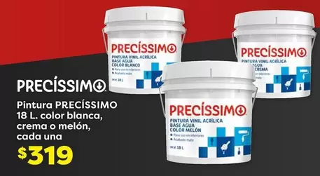 Oferta de Pintura Preciseumo 18 L Color Bianca, Crema O Melón, Cada Unta por $319 en Soriana Híper