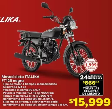 Oferta de Italika - Motocicleta Ft125 Negra por $15999 en Soriana Híper