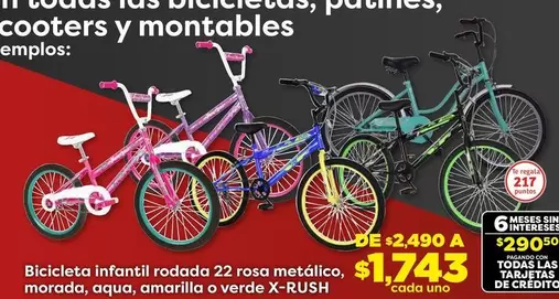 Oferta de Aqua - Bicicleta infantil rodada 22 rosa metalico, morada, aqua, amarilla o verde por $1743 en Soriana Híper