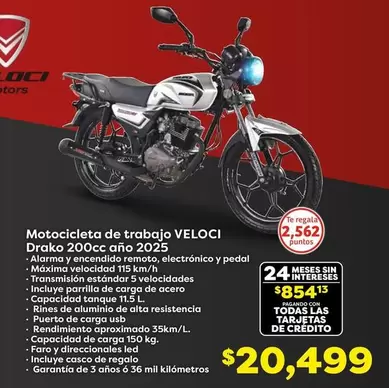 Oferta de Led - Motocicleta De Trabajo Veloci Drako 200cc Año 2025 por $20499 en Soriana Híper