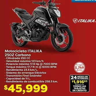 Oferta de Italika - Motocicleta 250Z Carbono por $45999 en Soriana Híper