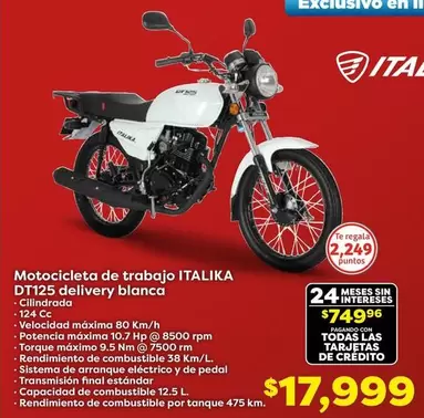 Oferta de Italika - Motocicleta De Trabajo DT125 Delivery Blanca por $17999 en Soriana Híper