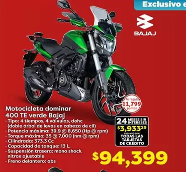 Oferta de Motocicleta Dominar 400 Te Verde por $94399 en Soriana Híper