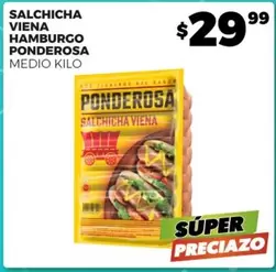 Oferta de Ponderosa - Salchicha Viena Hamburgo por $29.99 en Merco