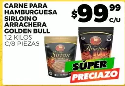 Oferta de Golden Bull - Carne Para Hamburguesa Sirloin O Arrachera por $99.99 en Merco