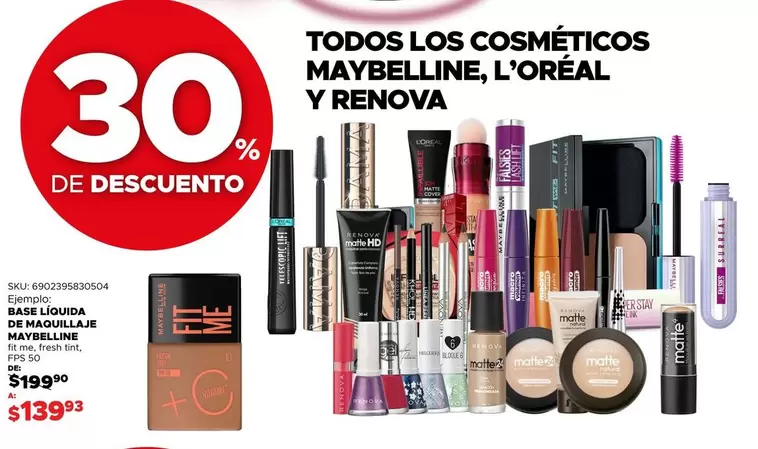 Oferta de Maybelline - Todos Los Cosméticos , L'oréal Y Renova por $139.93 en Del Sol