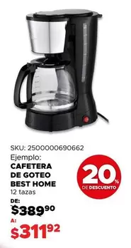 Oferta de Best Home - Cafetera De Goteo por $389.9 en Woolworth