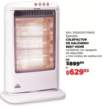 Oferta de Best Home - Calefactor De Halógeno por $899.9 en Woolworth