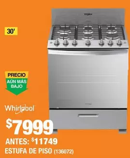 Oferta de Whirlpool - Estufa De Piso por $7999 en The Home Depot