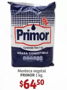 Oferta de Primor - Manteca Vegetal por $64.5 en Soriana Híper