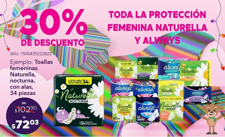 Oferta de Naturella - Toda La Protección Femenina por $72.03 en Del Sol