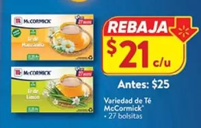 Oferta de McCormick - Variedad De Té por $21 en Walmart