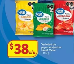 Oferta de Great Value - Variedad De Papas Crujientes por $38 en Walmart