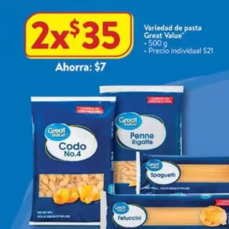 Oferta de Great Value - Variedad De Pasta por $35 en Walmart